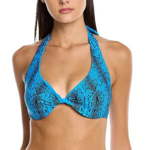 Coco Reef Reversible Verso Twist Underwire Bikini Top Python Blue Size 32/34D